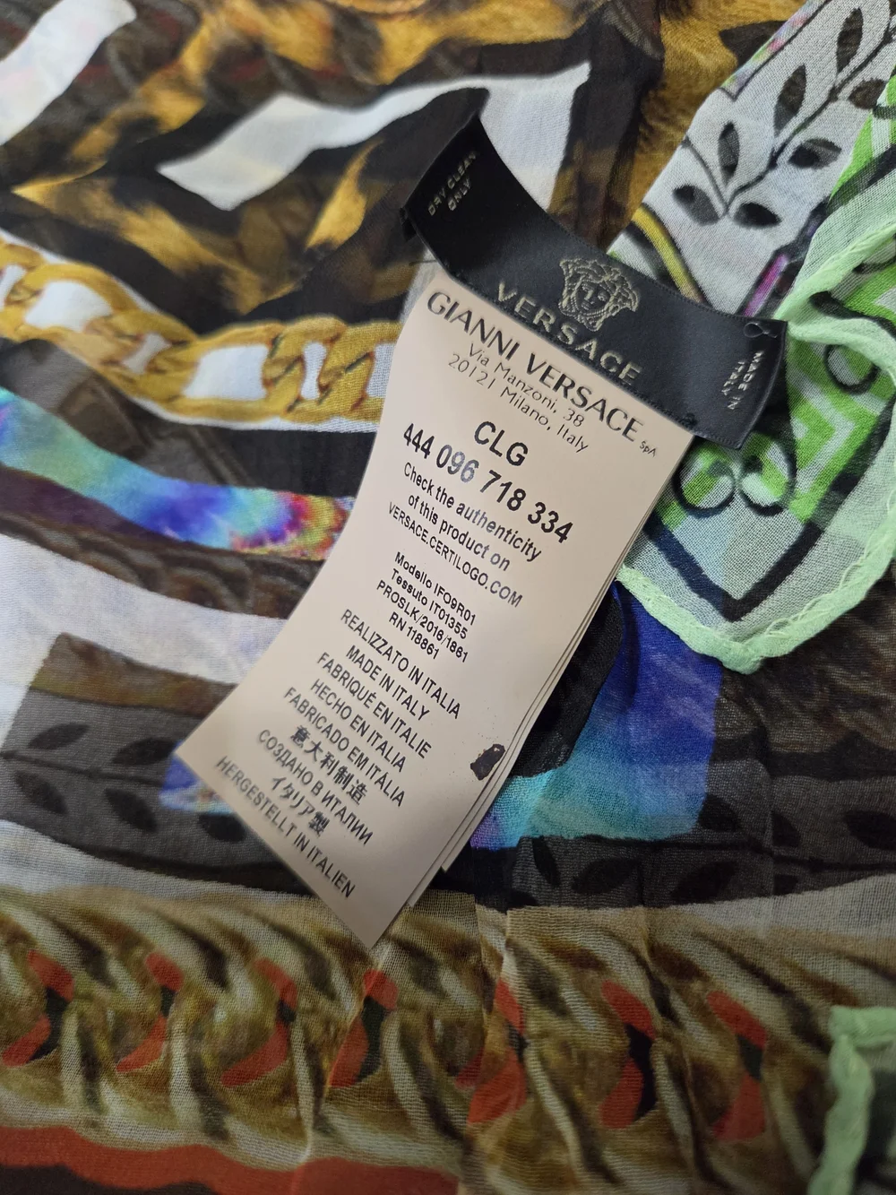 Authentic Versace 100% Silk Medusa Greek Key Multicolor Scarf Shawl Made Italy